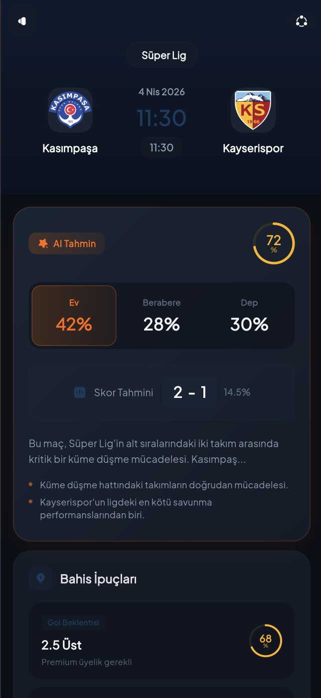 Ma&ccedil; Analiz Ekranı